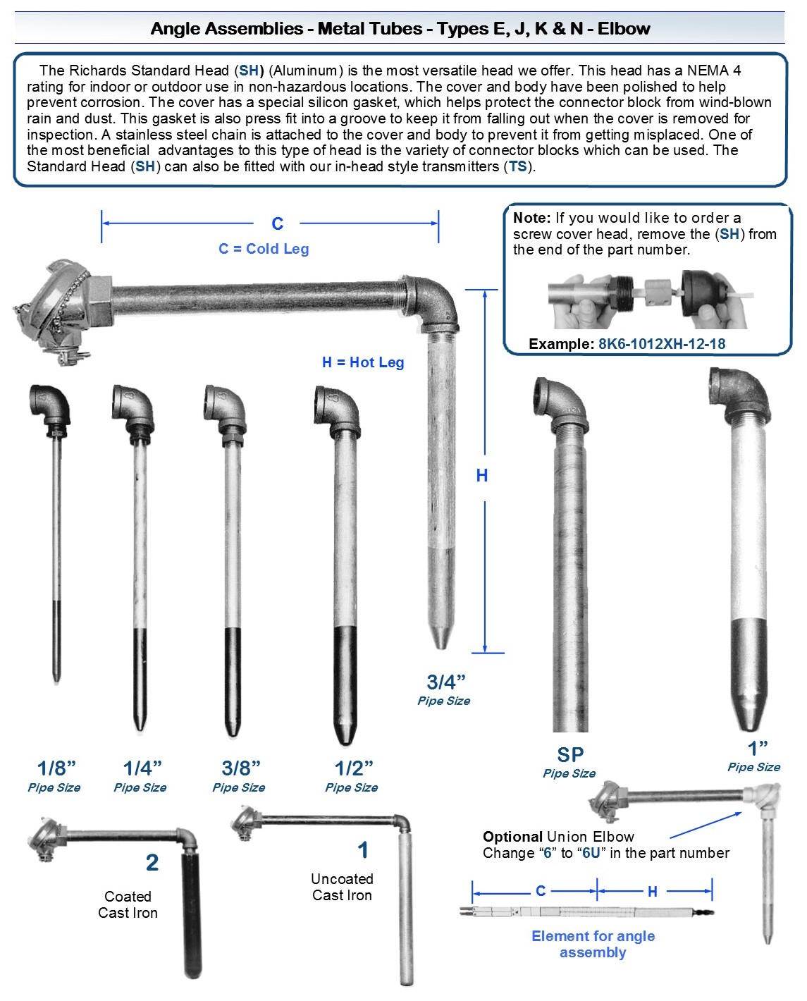 Thermocouple, Angle, Metal Protection Tube